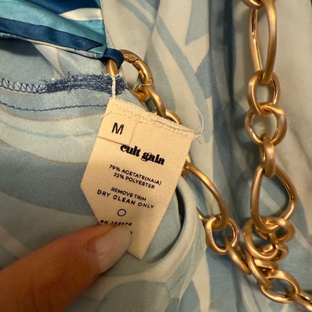 NWT Cult Gaia Olivine Backless Gold Chain Detail Halter Crop Top Paisley Blue M - Picture 8 of 9